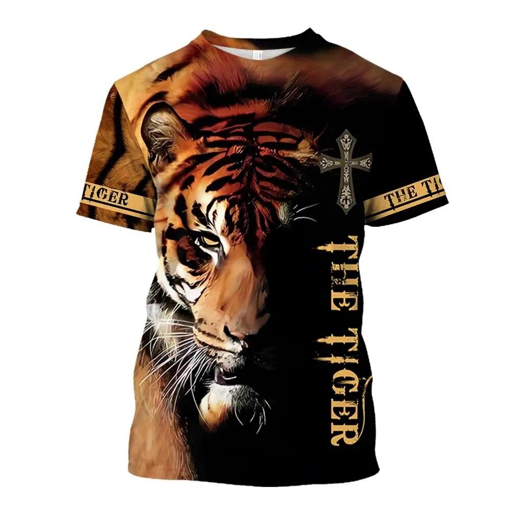 Animal T Shirt For Men Tiger 3d Print Short Sleeved Fashion O-Neck Pullover Oversized Men's Clothing Casual Street T-Shirts