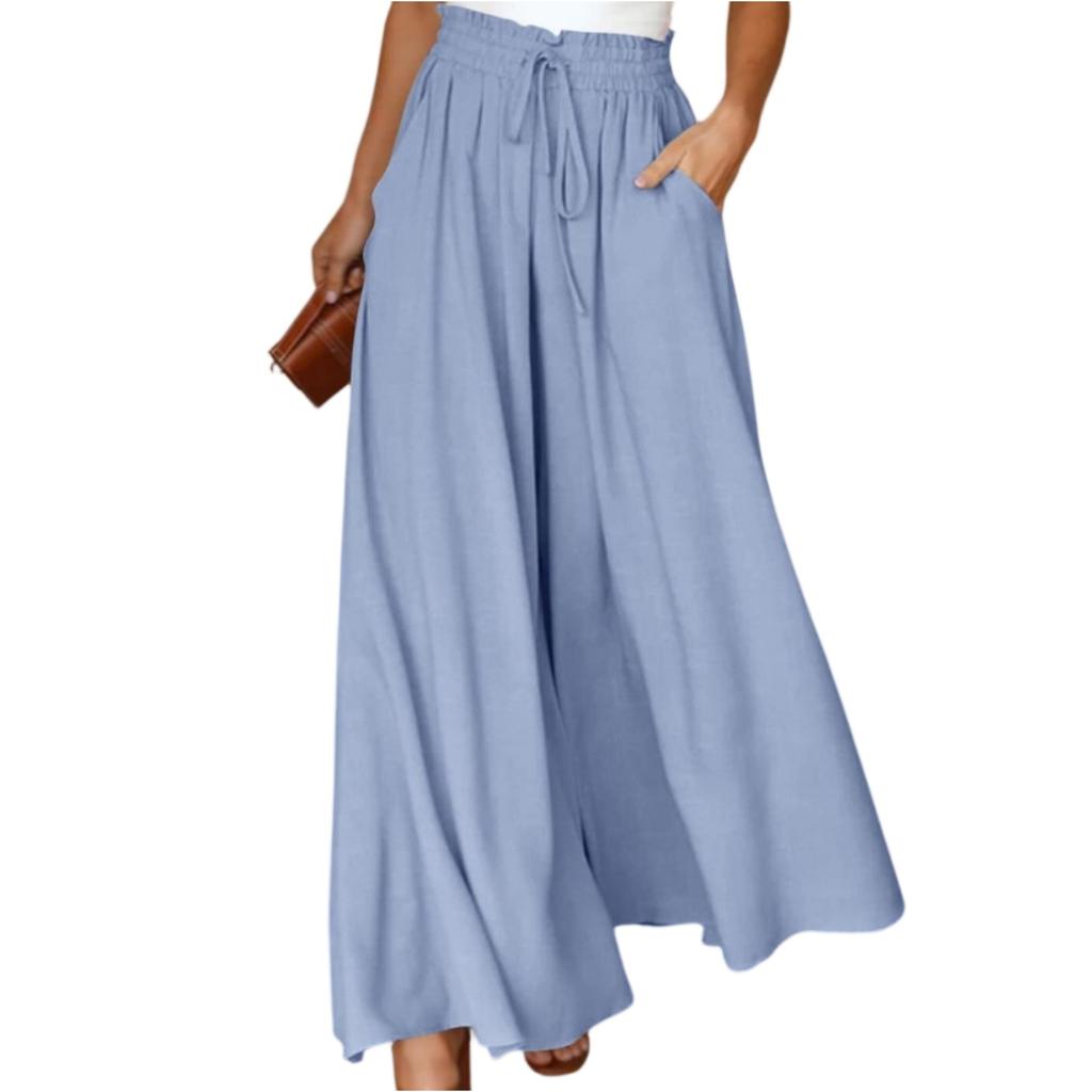 Women's Casual Fashion Elastic Waistband Wide Leg High Waist Long Skirt Pants