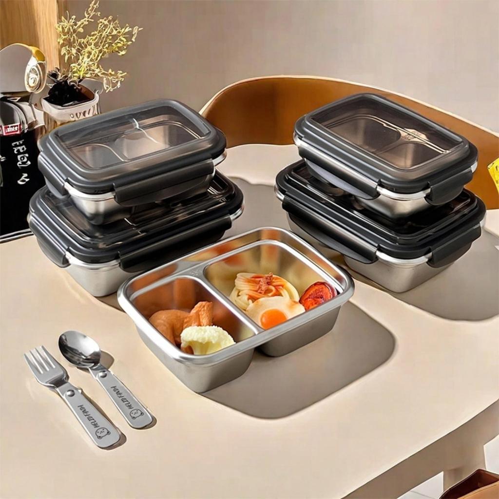  Portable Lunch Food Container Students Kids 304 Stainless Steel 304 Stainless Steel Sealed Divided Bento Lunch Box