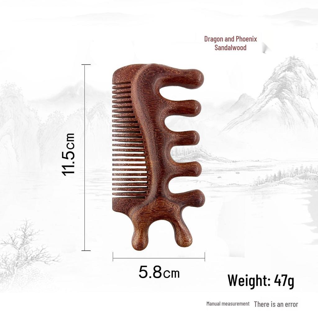 Sandalwood Anti-static Multi-functional Massage Comb with Gua Sha, Five-tooth Head, and Three-in-One Design