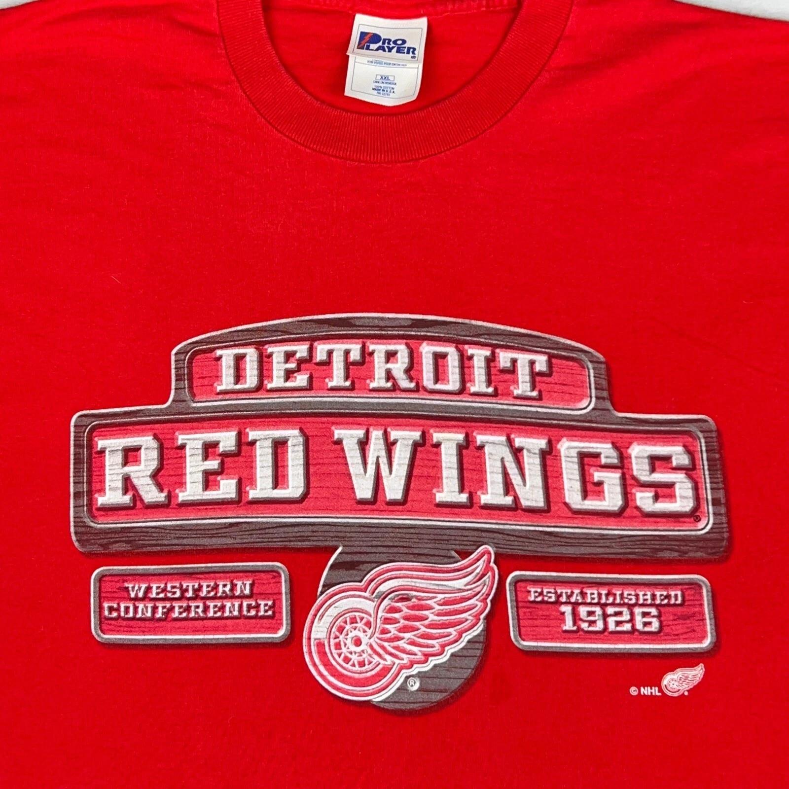 vintage 90s DETROIT RED WINGS PRO PLAYER T-Shirt 2XL nhl ice hockey michgian M