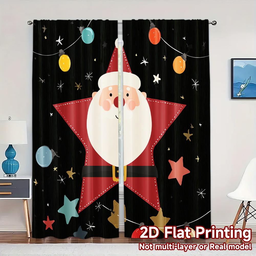 2pcs,Curtains Cartoon Santa Claus Popular Light Filtering Curtains 100% Polyester Curtains Decorations For Home Perfect for
