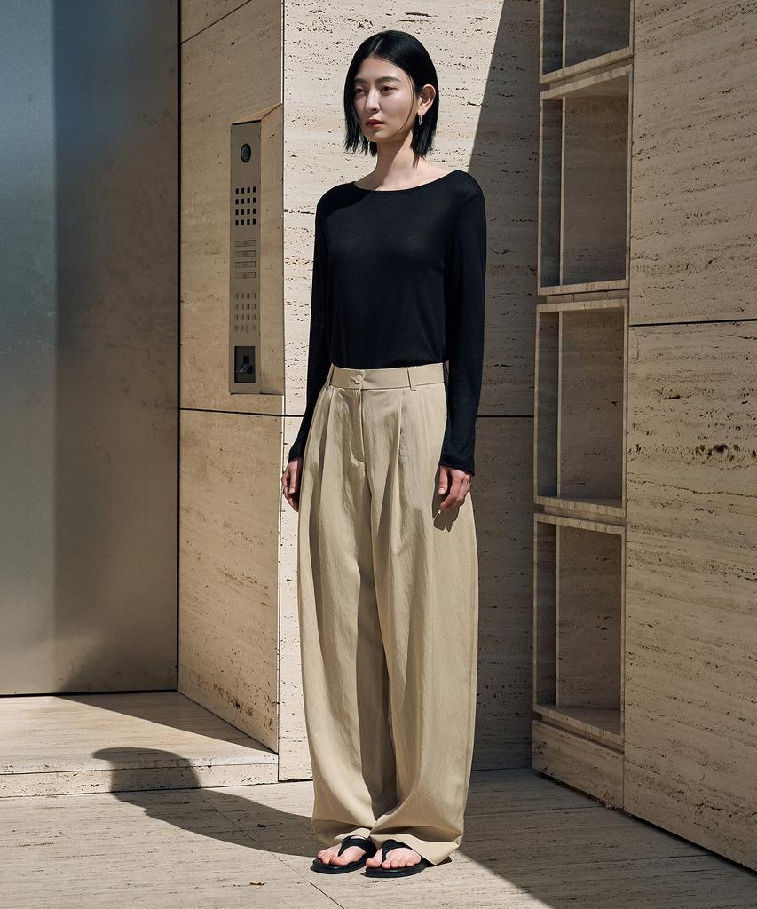 Siyajyu Sitp5285 See-Through Ribbed Boat Neck T-Shirt_Black