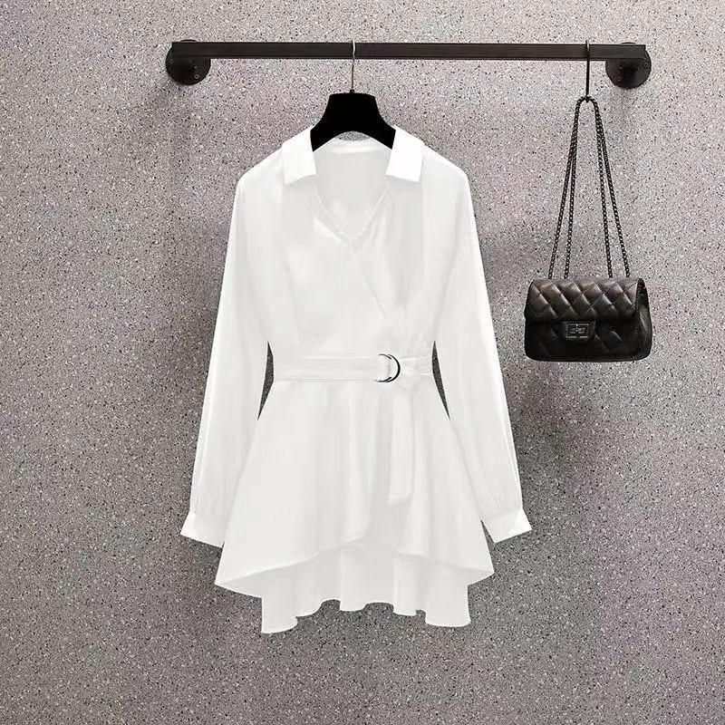 

Women s Western Style Waist Shirt Women s New Spring Versatile Age-Reducing Shirt 4XL білий
