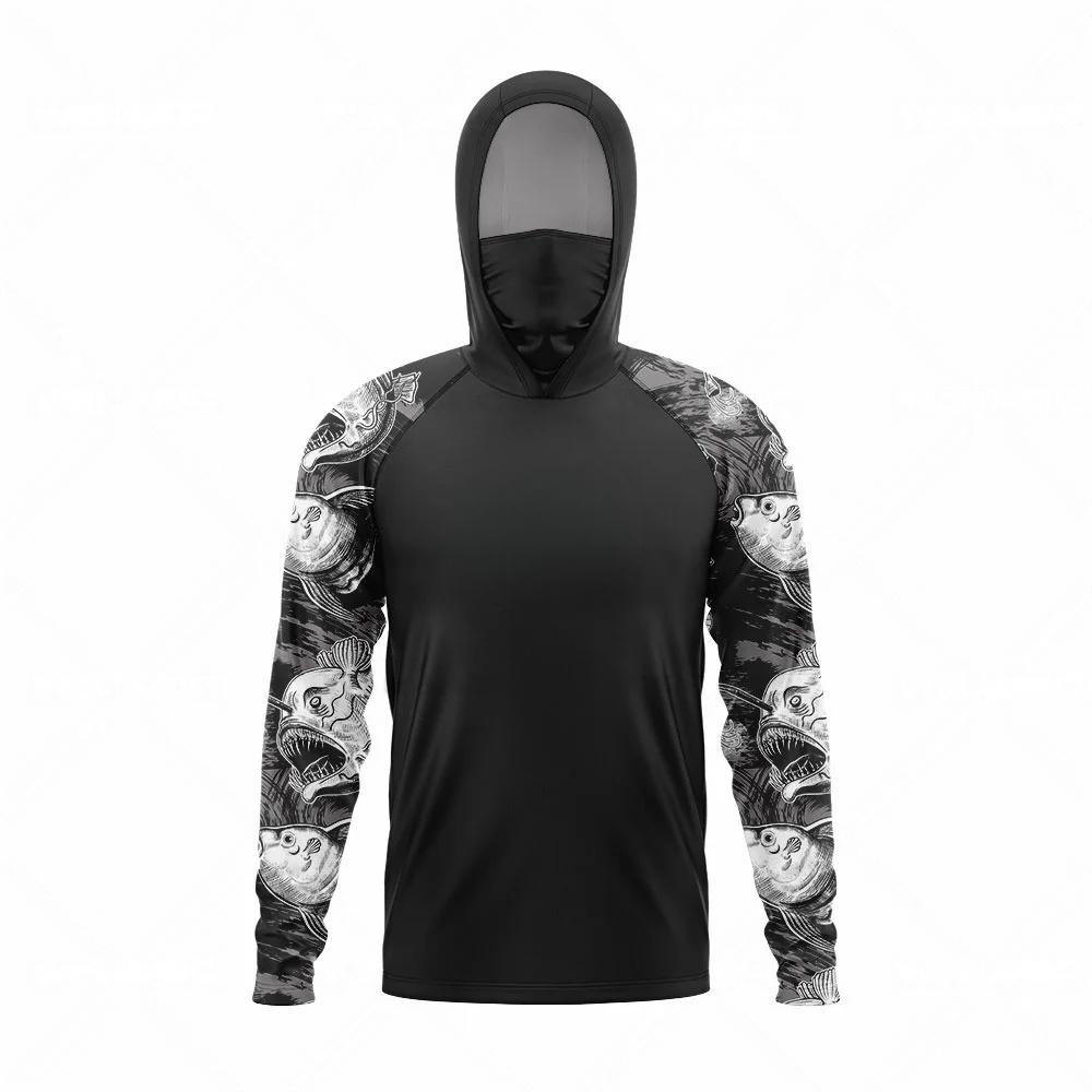 MALFC Roupa de Pesca Masculina Camisa de Pesca com Capuz Camiseta de Pesca de Manga Longa Proteção UV