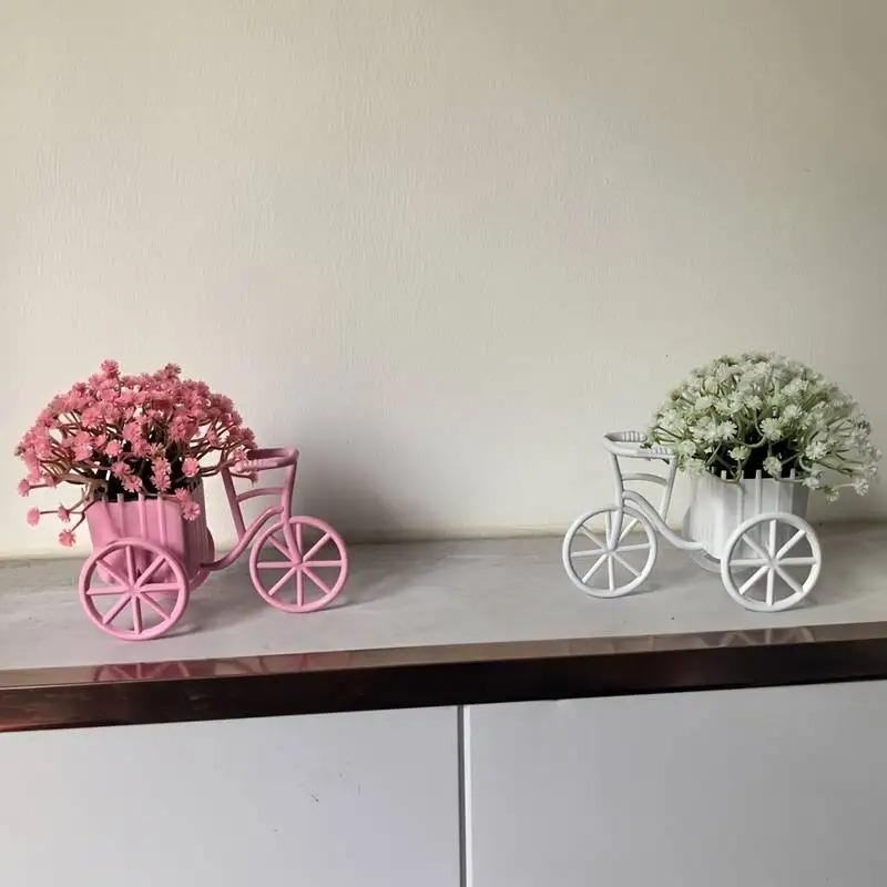 1pc Vintage Mini Bicycle Model with Flower Basket, Faux Greenery for Farmhouse Charm, Perfect Photo Prop & Desk Decor