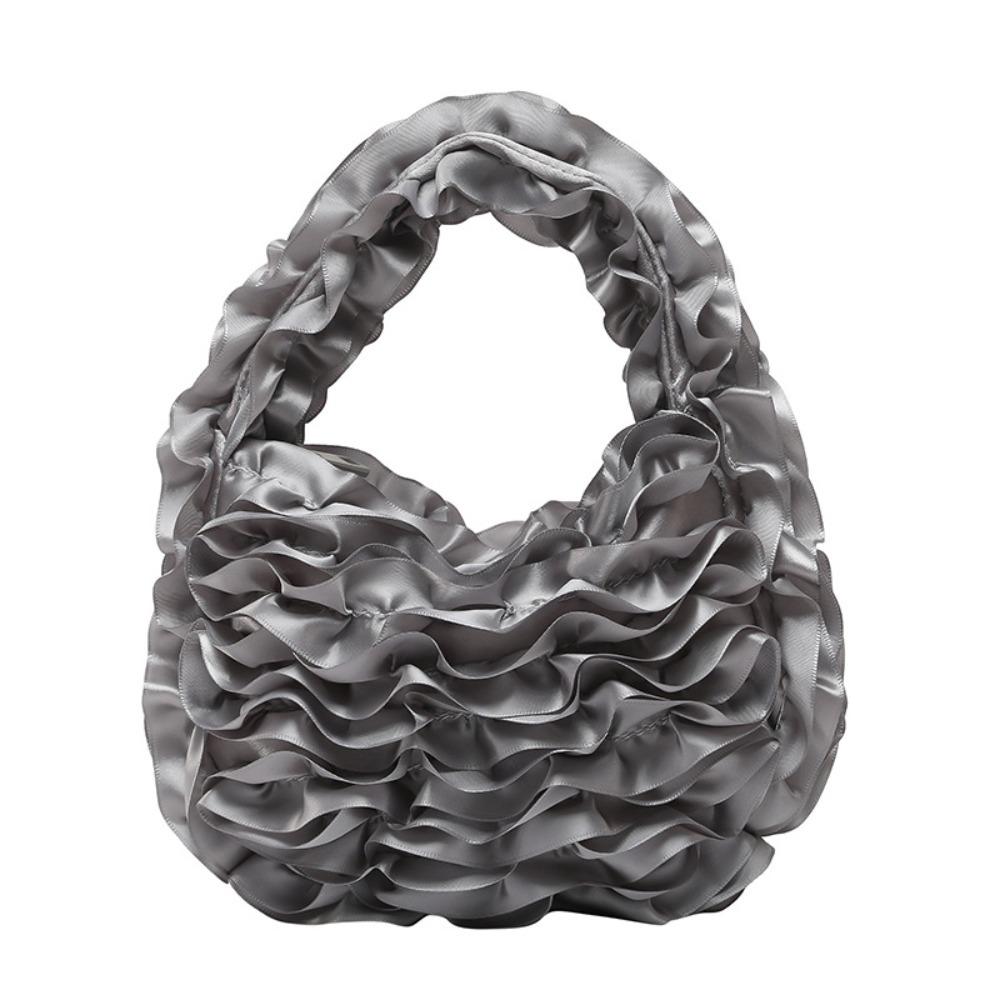 

Sweet Sweet Rose Petal Handbag Soft Light Lace Pleated Bag Lightweight Underarm Handbag Girl серый