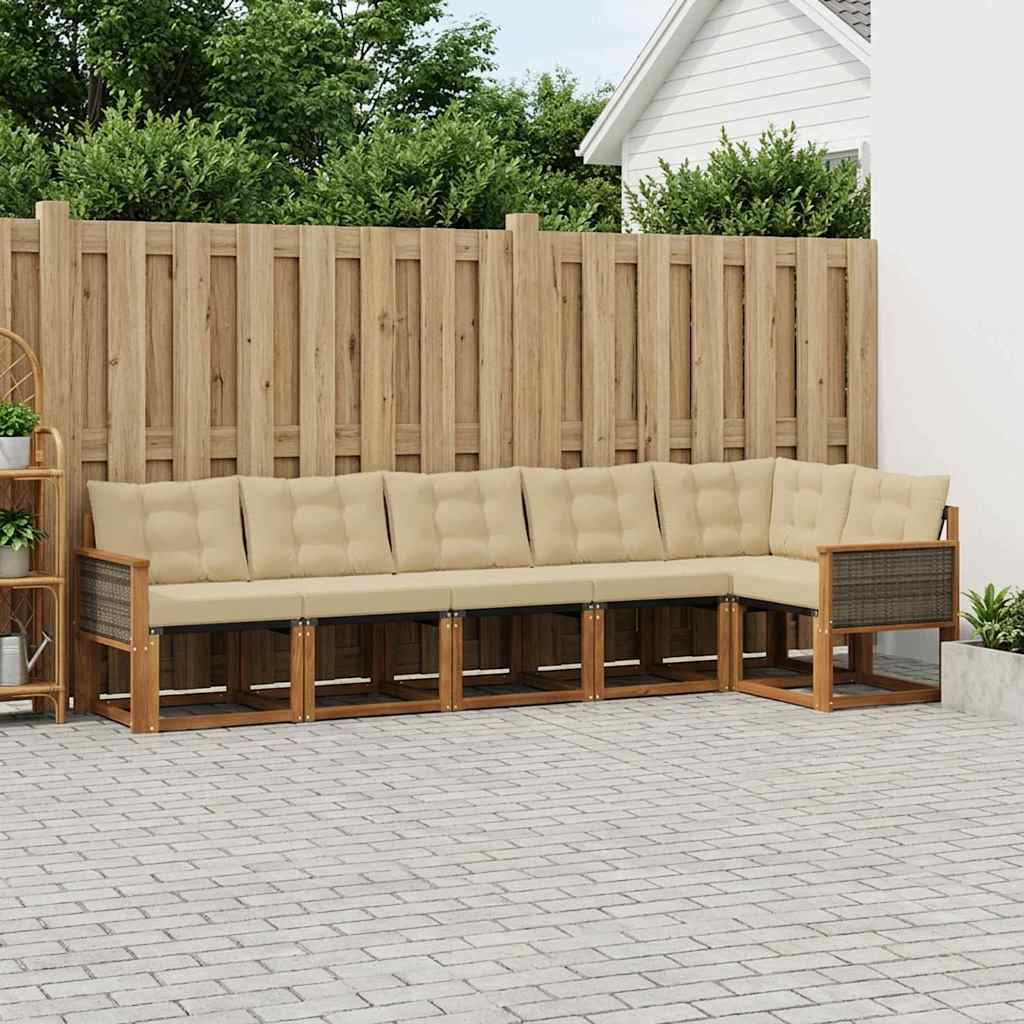 Outdoor Sofa Set with Cushions 6 Pcs Natural and Beige