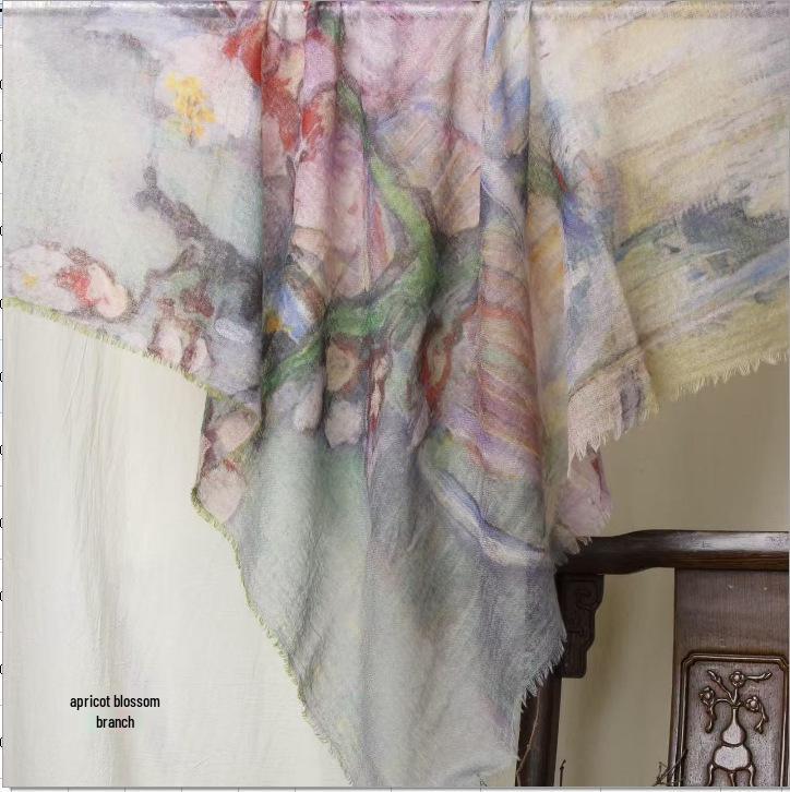 Cloud Mist Cashmere Scarf - 200 Count, Printed Square, Thin Neck Warmer (YRC5259)