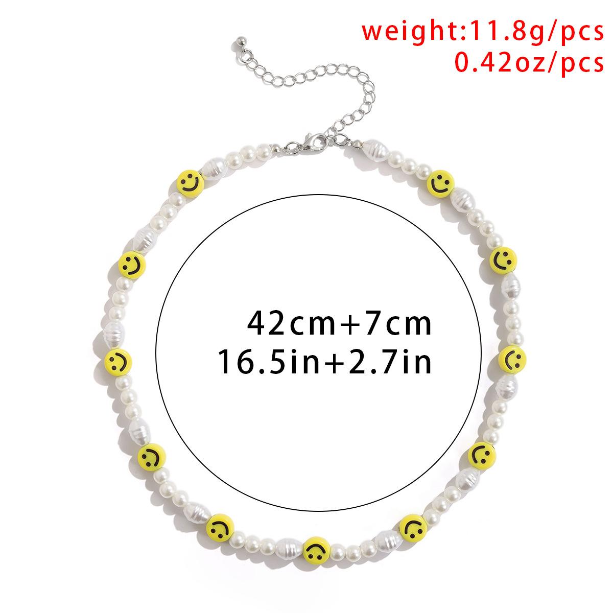 

Vintage Imitation Pearl Smile Face Necklace For Men Women Punk Gothic Hiphop Zircon Beads Chain Trendy Neck Accessories Gift 42cm