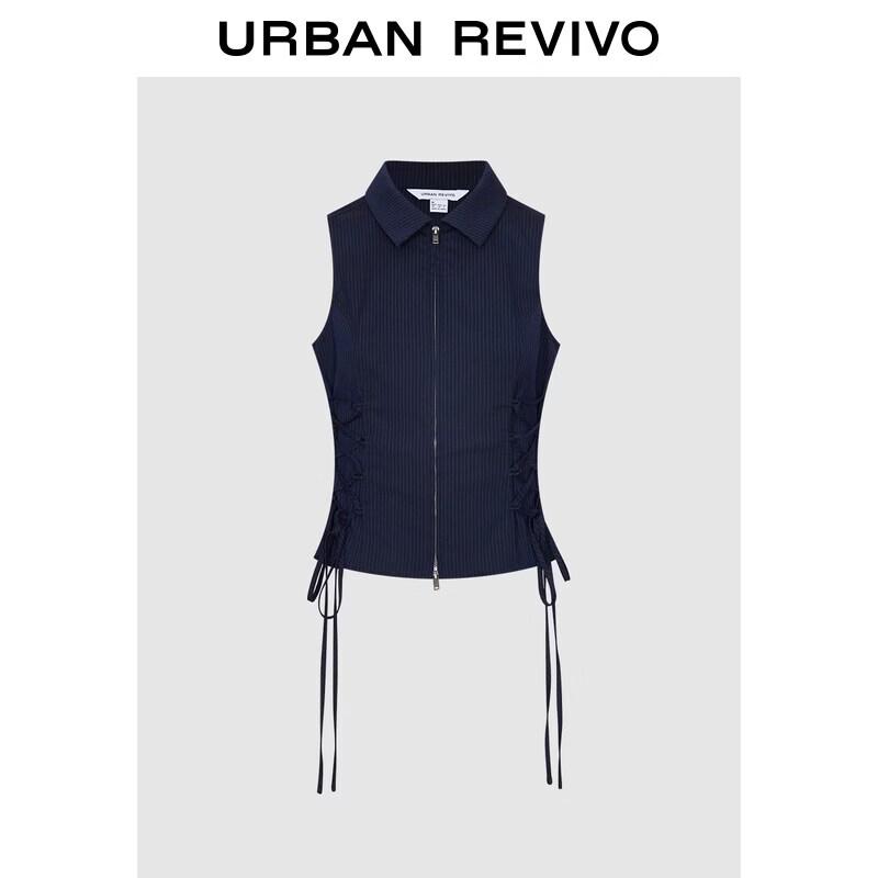 Women s Striped Tie-Front Sleeveless Collared Shirt L