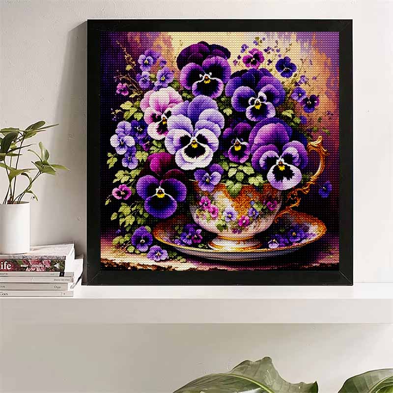 New Arrival 5D DIY Full Circle Diamond Painting "Teacup Purple Flower" Embroidery Cross Stitch Home Decor Gift