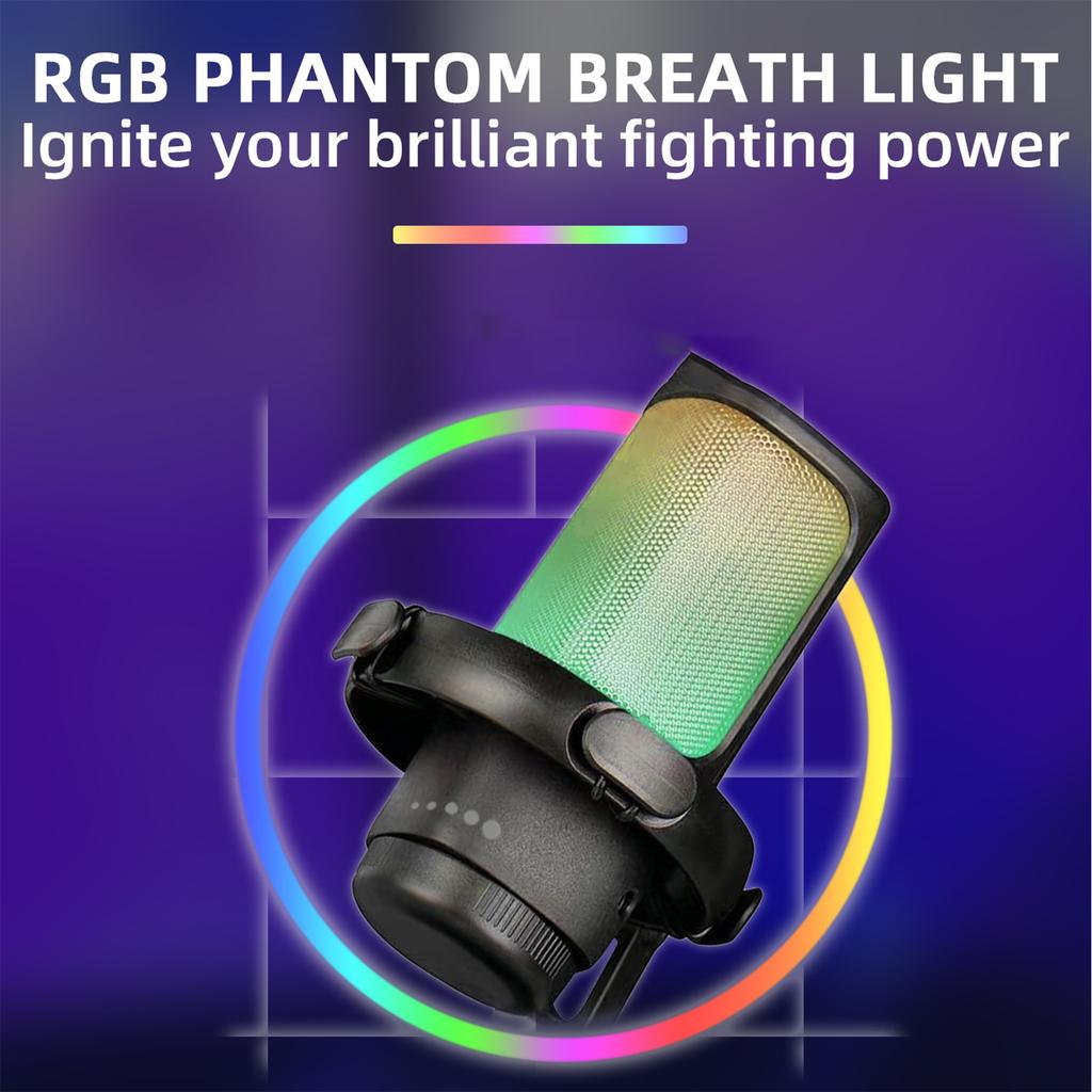 Game microphone USB computer recording microphone with anti-spray net set RGB lighting capacitor microphone