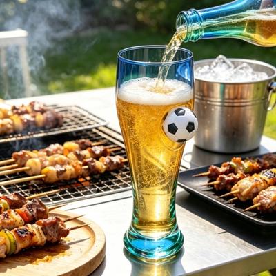 Fußball Bierglas, 420 ml Fassungsvermögen Craft Beer Pint Glas mit Fußball-Dekor, Kneipen-Trinkbecher für Party Heimbar