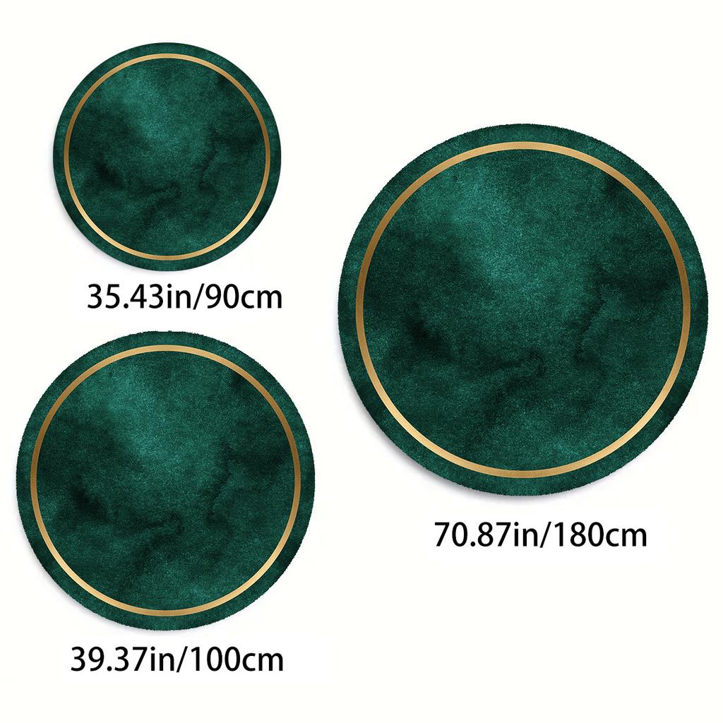 Green and Golden Circular Rug - 2D Flat Non-Slip Floor Mat for Easter - Washable Indoor Outdoor Holiday Decor Area Carpet Rug