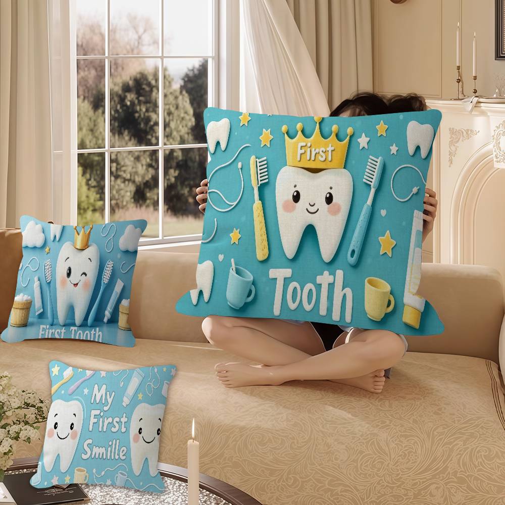 Baby Cartoon Pink Blue My First Tooth Pillow Cushion Cover Pillowcase Living Room Sofa Home Decor Customized