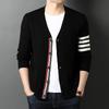 Chaqueta de punto de moda a rayas con cuello en V para hombre