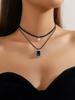 Vintage Black Lace Rose Necklace Bracelet Ring Set Women's Dinner Party, Dark Wind Neck Chain Bracelet