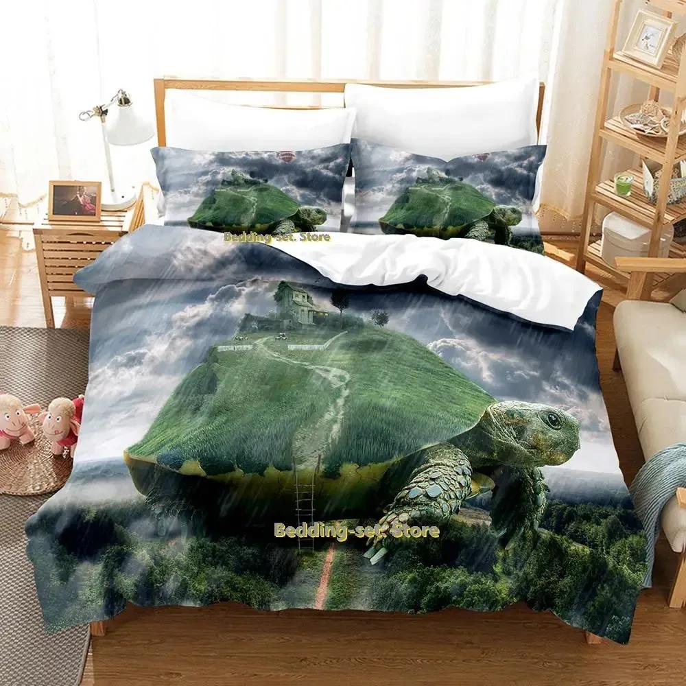 2023 World Turtles Turtle Island Bedding Set Cartoon Anime Three-piece Set Adult Kid Bedroom Duvetcover Sets 3D Kawaii Animal