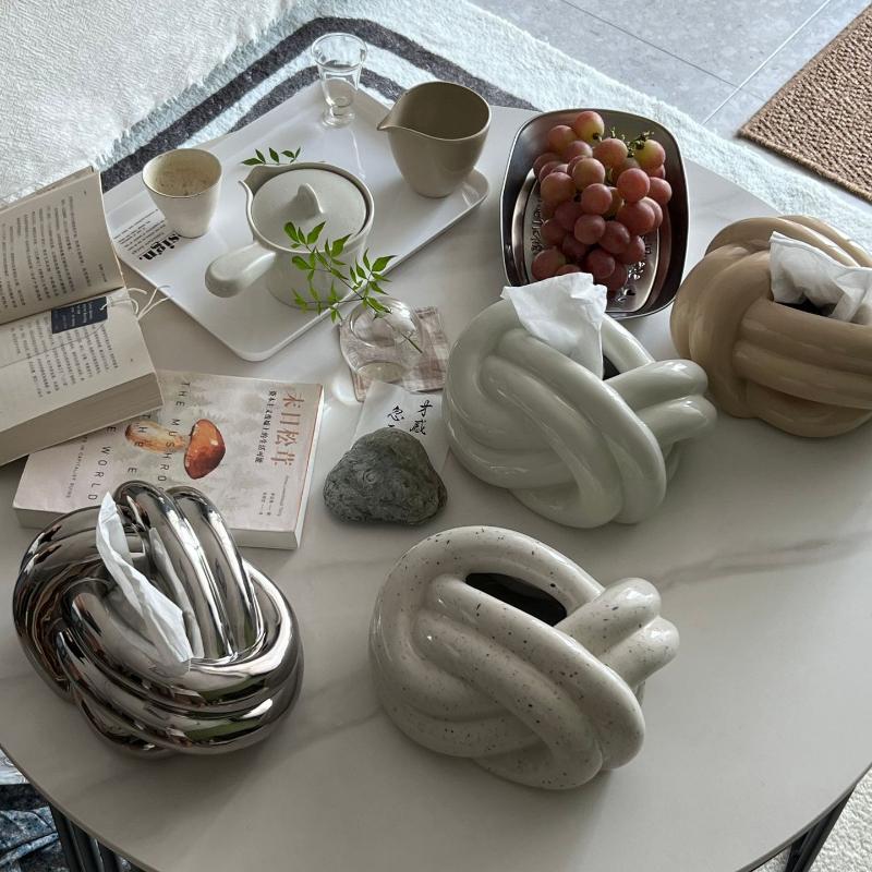 Useful Tissue Box Holder Decorative Dust-proof Ceramics Knot Shape Napkin Holder Box