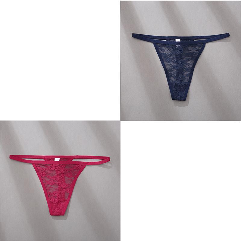 2Pcs/Set Sexy Women Low Waist Lace Panties Thongs Solid Hollow Out Transparent G-String Underwear Lady T-Back Intimate Lingerie