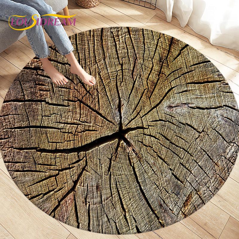 3D Wood Grain Round Area Rug,Circle Carpet Rug for Living Room Bedroom Sofa Cloakroom Decor,Kids Play Non-slip Floor Mat,Pet Mat
