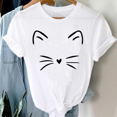 Cat Face Funny Animal Cartoon Women Print Tee T Top Summer Fashion Tshirt Short Sleeve Female Clothing Casual Graphic T-shirt