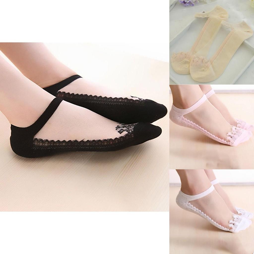Classic Appeal Women Colors Sexy Ultra-thin Elastic Silky Short Silk Lace Invisible Socks In 7 Colors