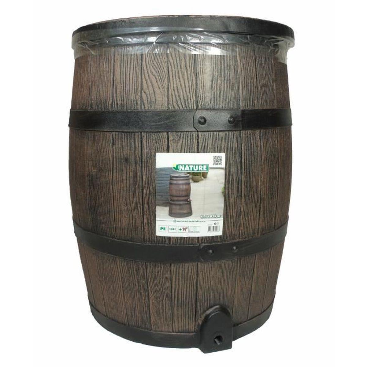 Regenwassersammler - NATUR - Regentonne mit Holzoptik - Fassungsvermögen 120L - Braun - 50,5x66 cm