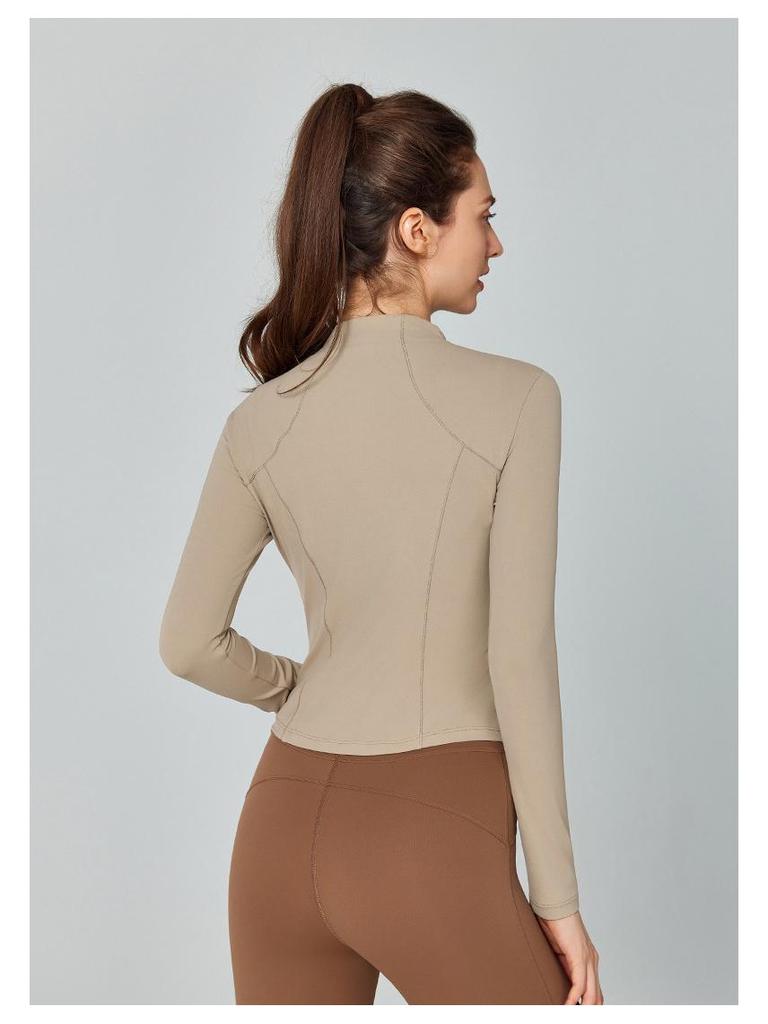 European & American Slim Fit Yoga Wear: Women's Long-Sleeve Zipper Cardigan for Autumn & Winter Running and Fitness.