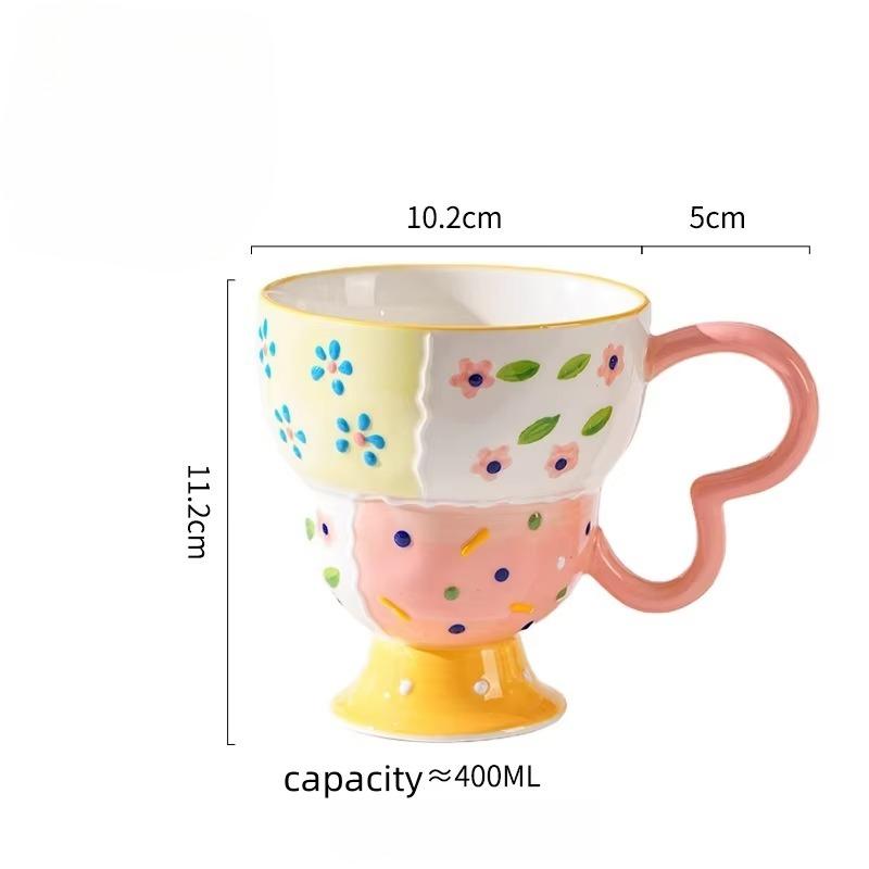 Tazza in Ceramica Carina Dipinta a Mano con Rilievo Tazza da Caffè Elegante Chic Tazza per Latte Avena Matcha Acqua Accessorio da Cucina Bicchieri Regalo