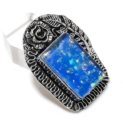 Natural Blue Triplet Opal 925 Sterling Silver Jewelry Pendant 1.69" P8j70