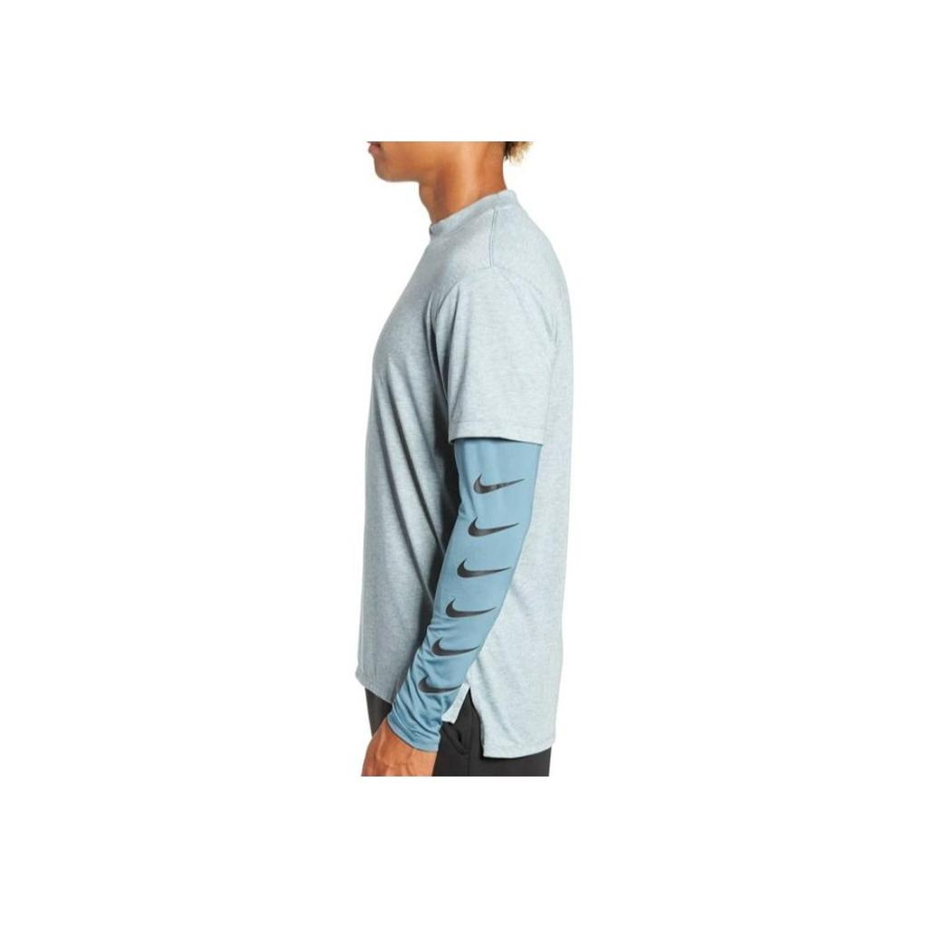 Nike Logo Print Spliced Fake Two-Piece Knitted Long Sleeve T-Shirt Men Tops Blue Gray 930226-468