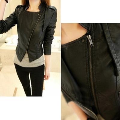 Moda damska Faux Leather Jacket Turn-down Collar Krótki płaszcz Slim Fit Top