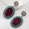 Ethnic style earrings retro court style with turquoise leopard print leather exaggerated personality earrings