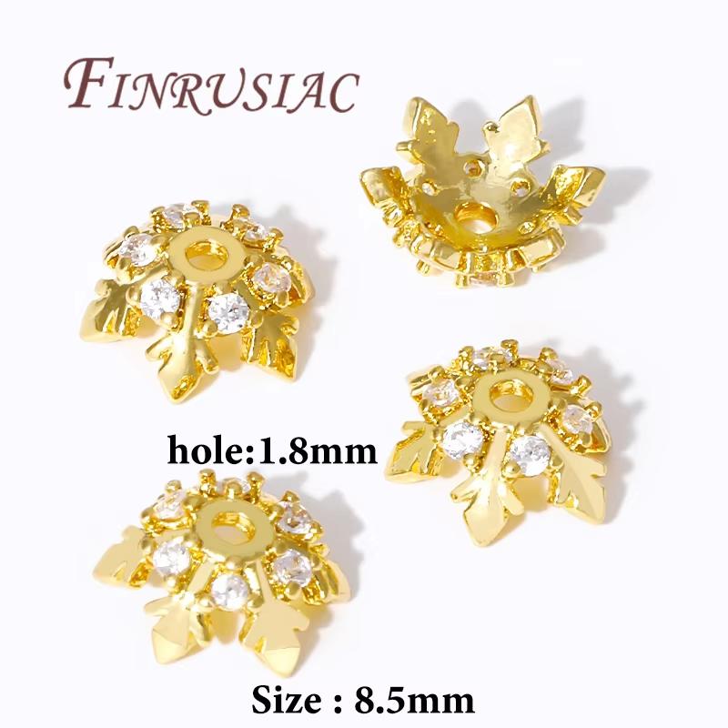8.5mm Spacer Bead Caps 18K Gold Plated Brass with Zircon Flower Bead End Caps For Jewelry Making Supplies DIY Accessories