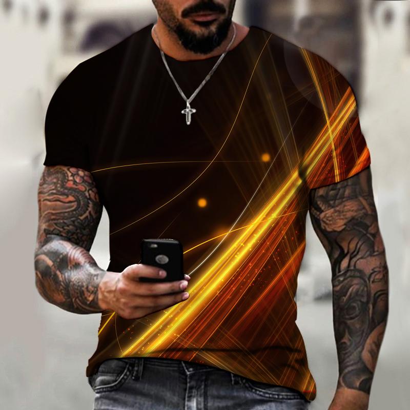 2022 Brand Three-dimensional Flame Colorful Aurora 3D Printing Lycra Polyester Short-sleeved Men's T-shirt Oversized Summer Top