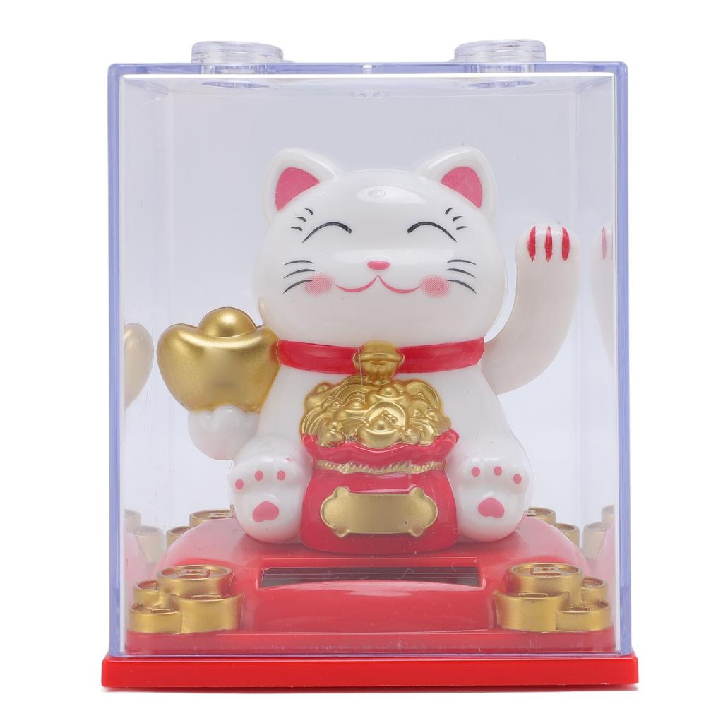 Solar Waving Cat Light Sensing Automatic Waving Arm Lucky Cat Statue for Office Store Restaurant White
