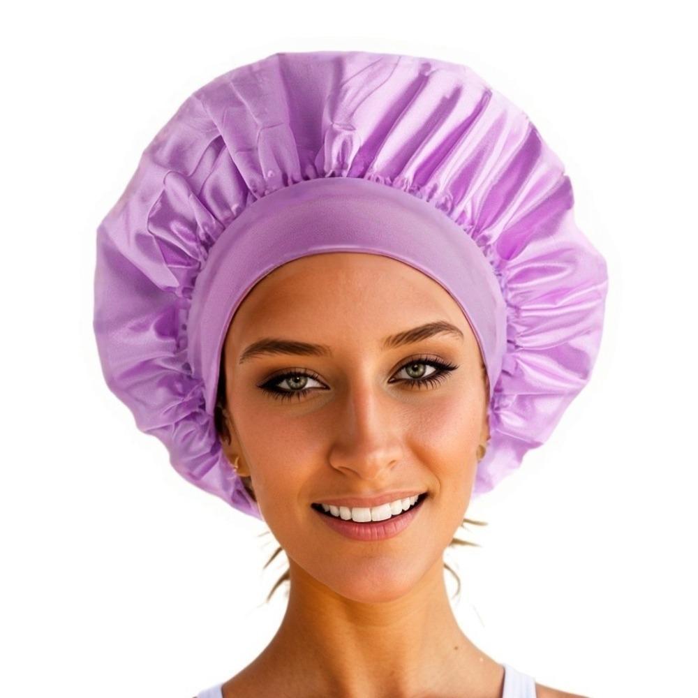 1pc Women's Solid Color Satin Wide-Brimmed Shower Cap, Suitable for Daily Use Silk Bonnet Satin Bonnet