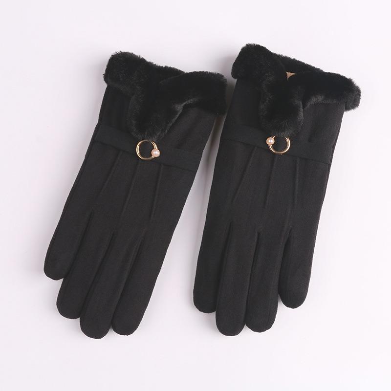 Autumn and winter suede gloves women's warm touch screen gloves imitation Rex rabbit hair mouth piled thickened cold-proof gloves