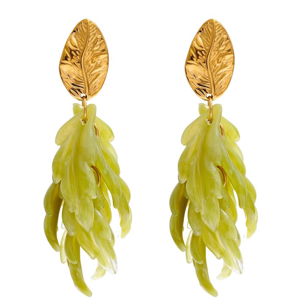 

Yhpup Exclusive Design Resin Leaf Tassel Drop Handmade Statement Earrings Autumn Winter Style Stainless Steel Aesthetic Jewelry