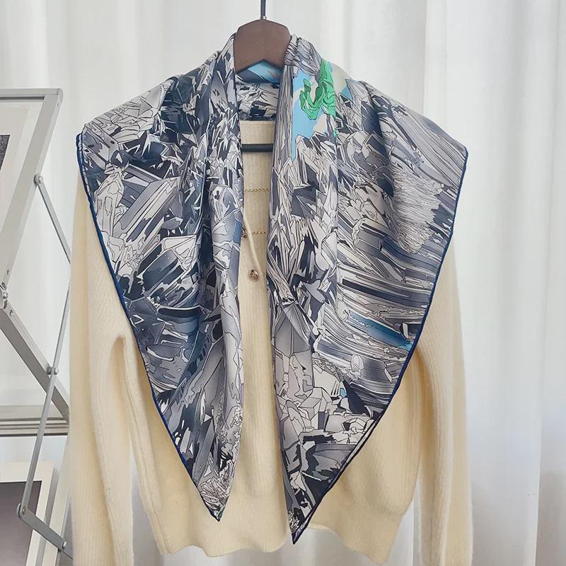 Retro Silk 90cm Square Scarf - Handmade, Luxurious, Light, and Sunscreen Gift for Women