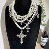 Elegant Silver Crosses Necklace Pendant with Stylish Pearls Accessory for Trendy Women Ladies Daily Use Casual Wear