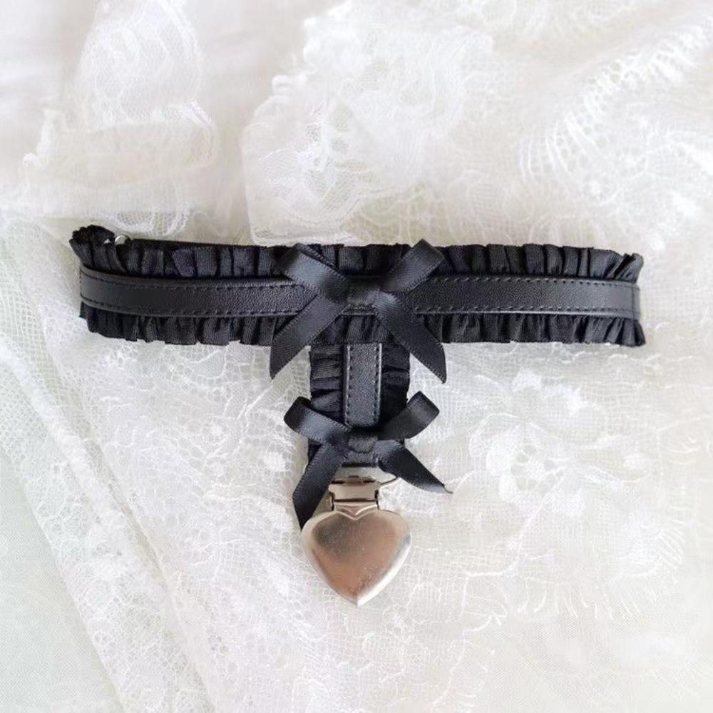 Elastic Band Bow Leg Loops Love Heart Pendant Lace Stretch Thigh Chain Lolita Leg Rings  Summer