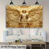 Golden Angel Tapestry, Armored Archangel with Sword and Shield, Majestic Religious Wall Art for Living Room Bedroom Decor