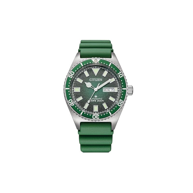 

CITIZEN Professional Master Series 200 meters waterproof Automatic PU strap men s watch green dial NY0121-09X зелений