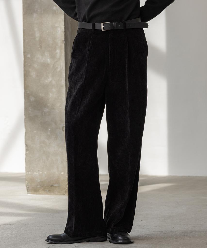Dekkoloso Corduroy One-Pleat Semi-Wide Pants [Black]