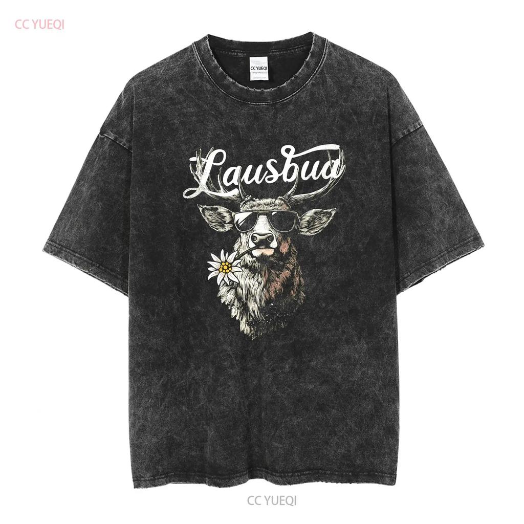 Men's T Shirt Costume Hisch Alpen Edelweiss Lettering Lausbua Bavaria Vintage Washed Stylish Soft Stretched Designer Clothes