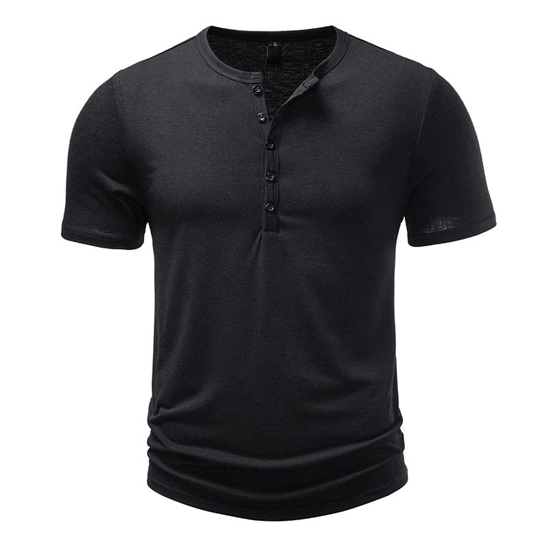 

Menswear Clothing Solid Color Basic T Shirt Homme Summer Cheap Tops Button Designer Henry Collar Breathable Man T Shirts S чёрный
