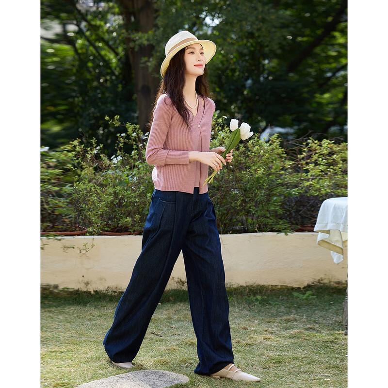 Women's V-Neck Faux Two-Piece Wool Blend Knit Cardigan